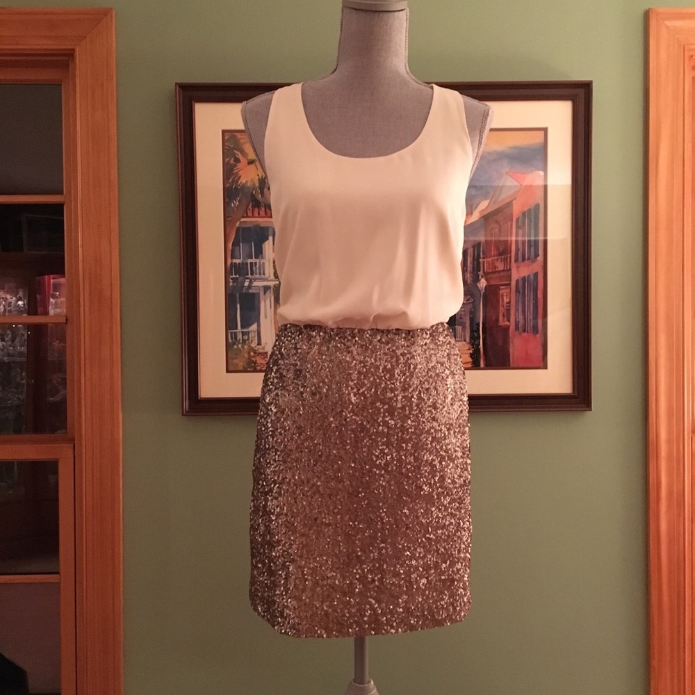 MM Couture cream/gold sequin dress sz L (fits sml)